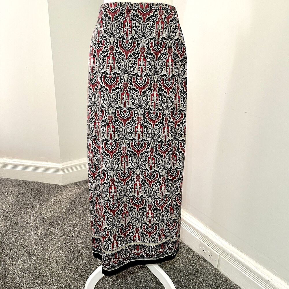 Talbots Maxi Wrap Skirt Womens 16 Silk Wool Blend Button Waist Lined Boho Floral